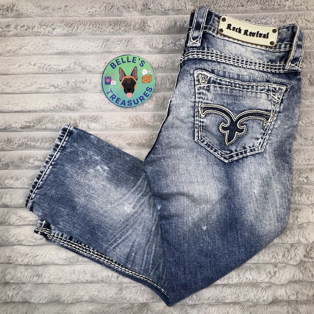 Rock Revival Jeans Womens 29 Acid Wash Blue Perla Capri Crop Denim Y2K 90s 31x22